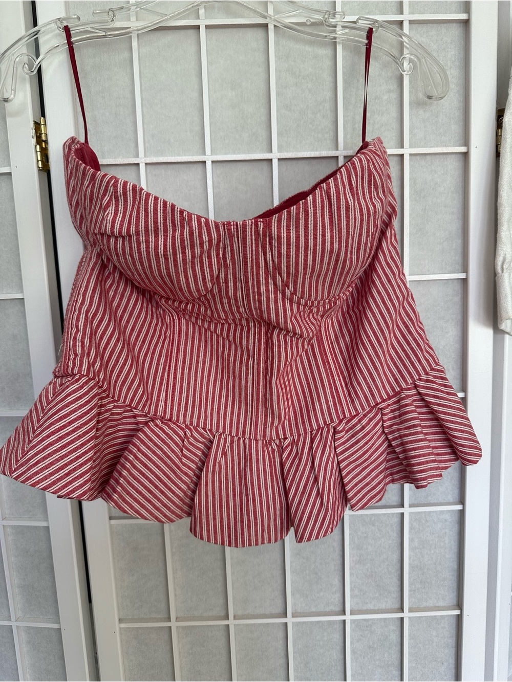 Vici Red and White Striped Ruffle Hem Camisole
